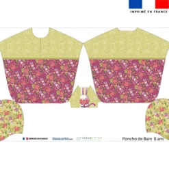 Kit poncho de bain framboise motif lapin printanier - Création Stillistic