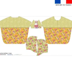 Kit poncho de bain jaune motif lapin printanier - Création Stillistic