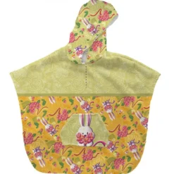 Kit poncho de bain jaune motif lapin printanier - Création Stillistic
