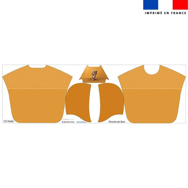 Kit poncho de bain jaune motif bébé ours - Création Stillistic