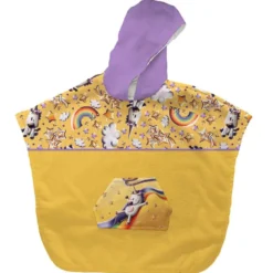 Kit poncho de bain jaune motif licorne toboggan - Création Stillistic