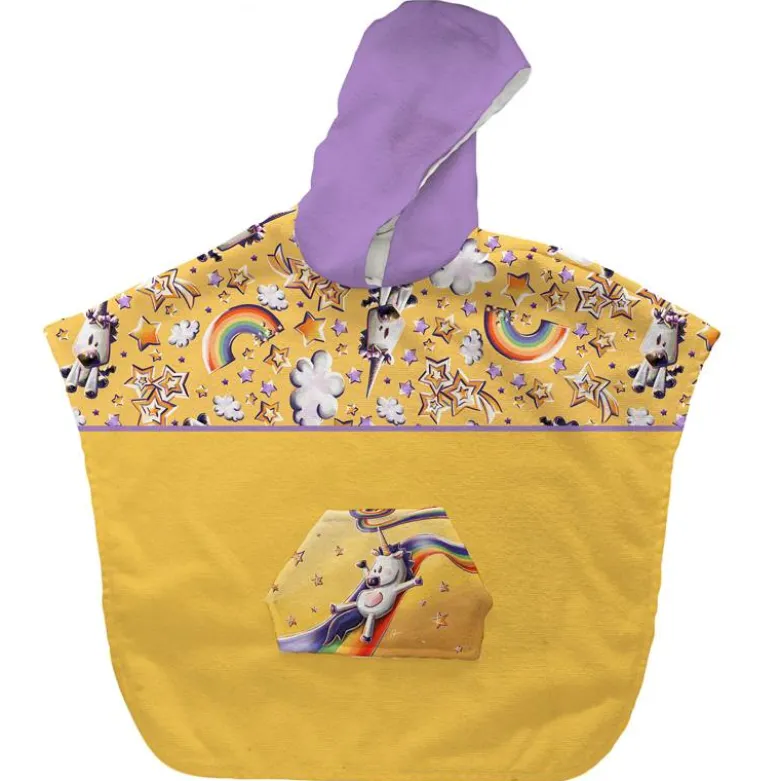 Kit poncho de bain jaune motif licorne toboggan - Création Stillistic