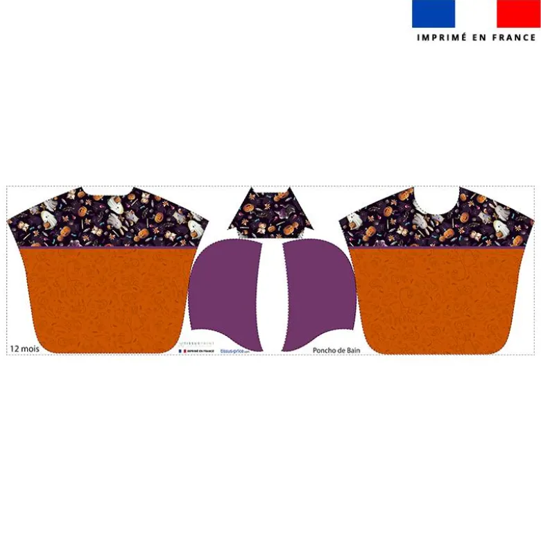 Kit poncho de bain motif fantômes noir - Création Stillistic