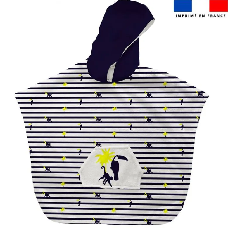 Kit poncho de bain motif marinière tropique - Création Lili Bambou Design
