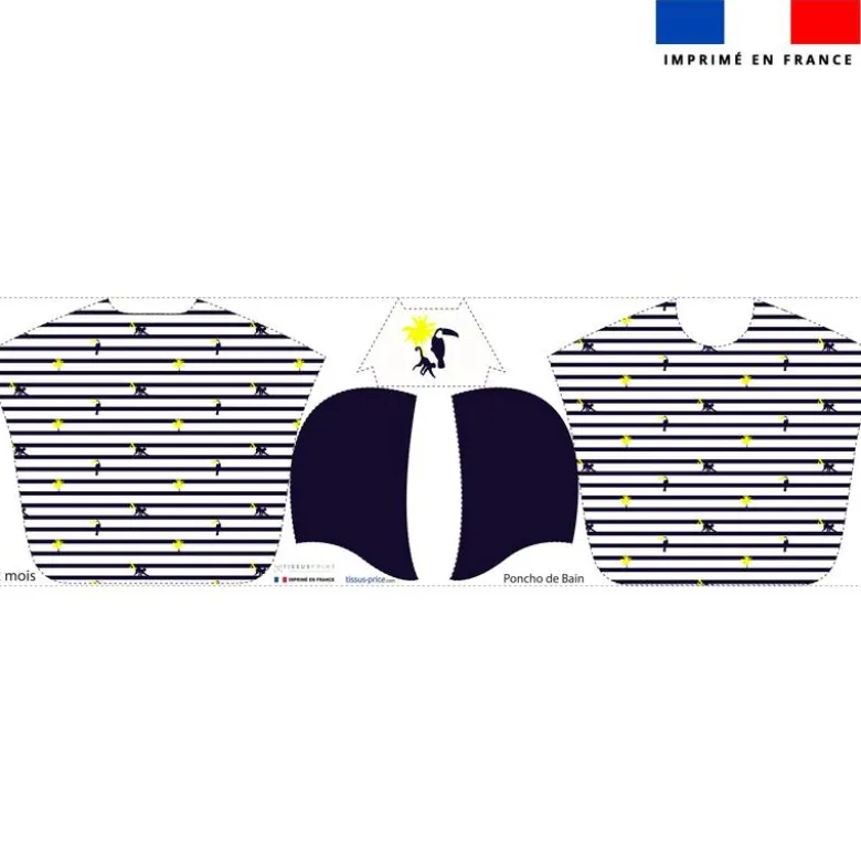 Kit poncho de bain motif marinière tropique - Création Lili Bambou Design