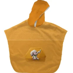 Kit poncho de bain ocre motif bébé éléphant - Création Stillistic