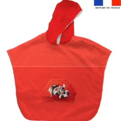 Kit poncho de bain rouge motif bébé raton - Création Stillistic