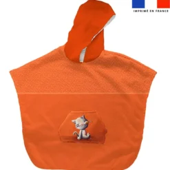 Kit poncho de bain terracotta motif bébé chat - Création Stillistic