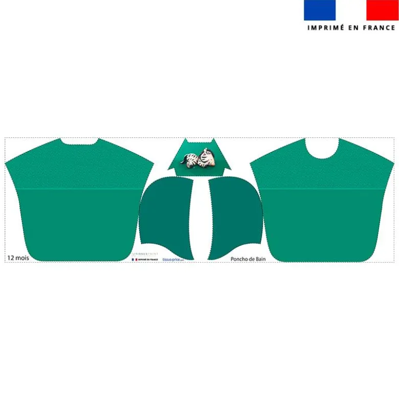 Kit poncho de bain vert canard motif bébé zèbre - Création Stillistic