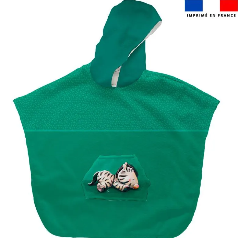 Kit poncho de bain vert canard motif bébé zèbre - Création Stillistic