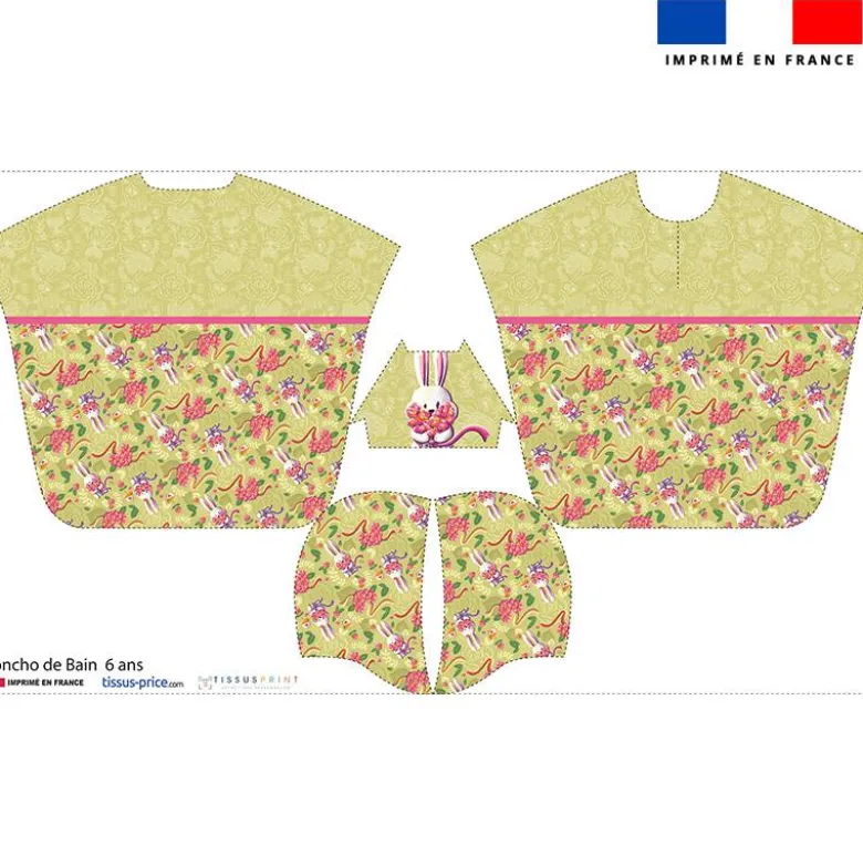 Kit poncho de bain vert clair motif lapin printanier - Création Stillistic
