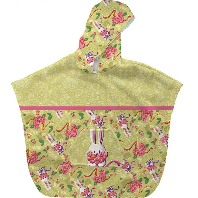Kit poncho de bain vert clair motif lapin printanier - Création Stillistic