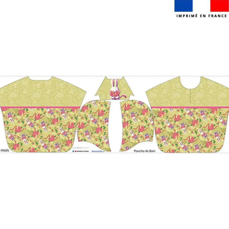 Kit poncho de bain vert clair motif lapin printanier - Création Stillistic