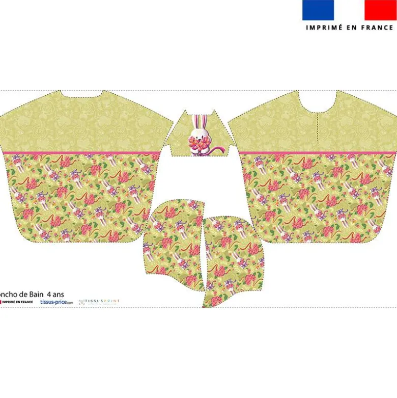 Kit poncho de bain vert clair motif lapin printanier - Création Stillistic