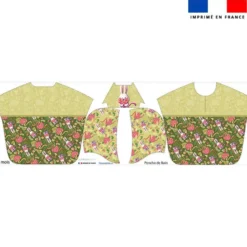 Kit poncho de bain vert kaki motif lapin printanier - Création Stillistic