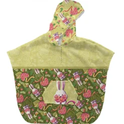 Kit poncho de bain vert kaki motif lapin printanier - Création Stillistic