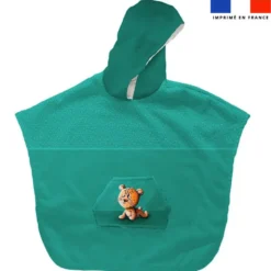 Kit poncho de bain vert motif bébé guépard - Création Stillistic