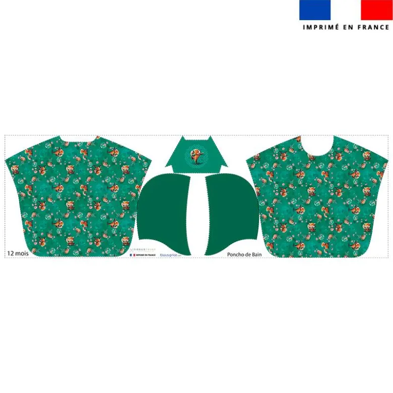 Kit poncho de bain vert motif panda roux yoga danseur - Création Stillistic