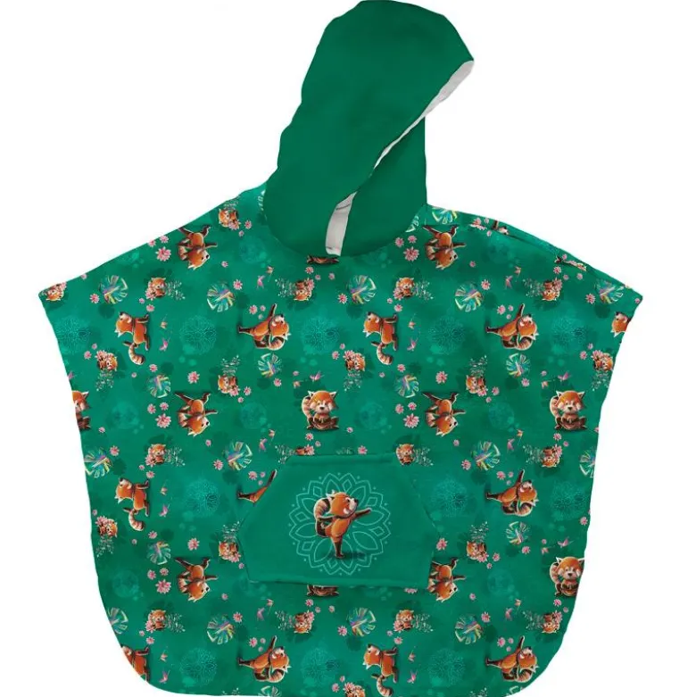 Kit poncho de bain vert motif panda roux yoga danseur - Création Stillistic