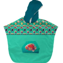 Kit poncho de bain vert motif poisson acidulé - Création Stillistic