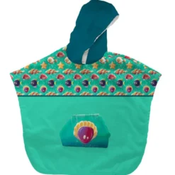 Kit poncho de bain vert motif poisson roudoudou - Création Stillistic