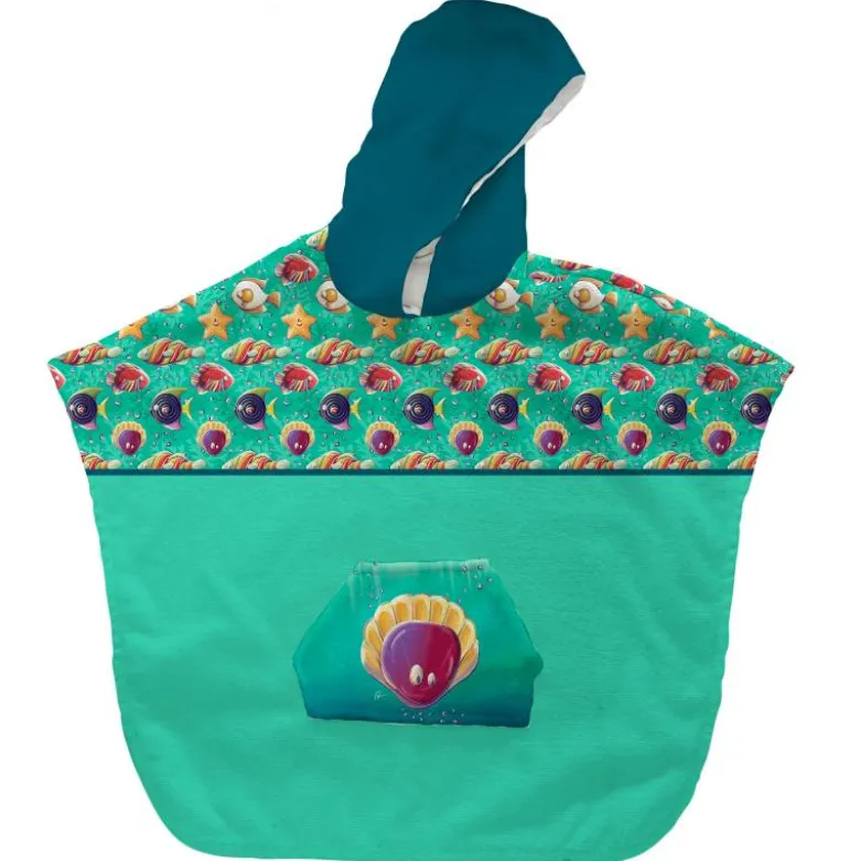Kit poncho de bain vert motif poisson roudoudou - Création Stillistic