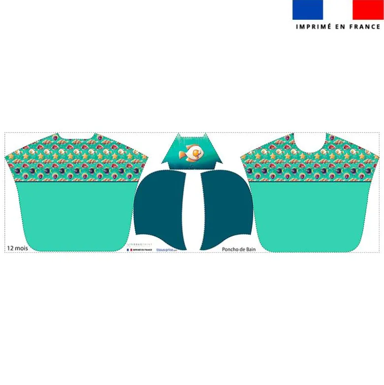 Kit poncho de bain vert motif poisson oeuf - Création Stillistic