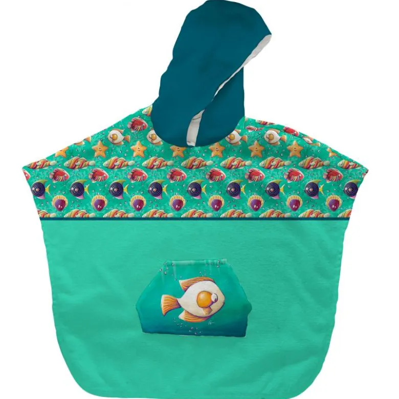Kit poncho de bain vert motif poisson oeuf - Création Stillistic