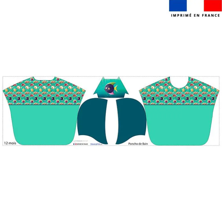 Kit poncho de bain vert motif poisson réglisse - Création Stillistic