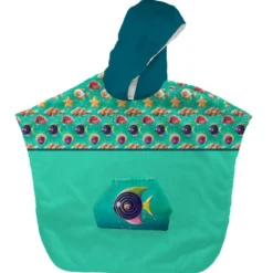 Kit poncho de bain vert motif poisson réglisse - Création Stillistic