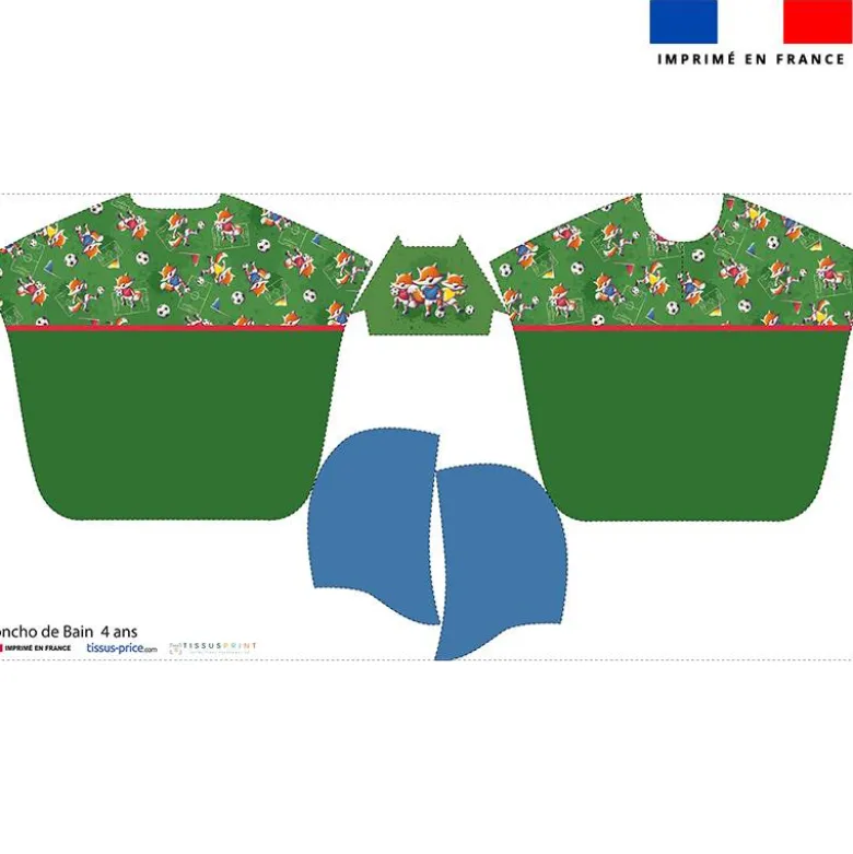 Kit poncho de bain vert motif renard foot - Création Stillistic