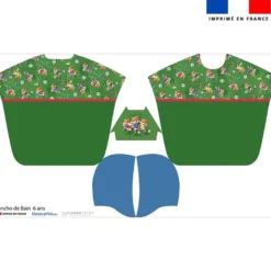 Kit poncho de bain vert motif renard foot - Création Stillistic