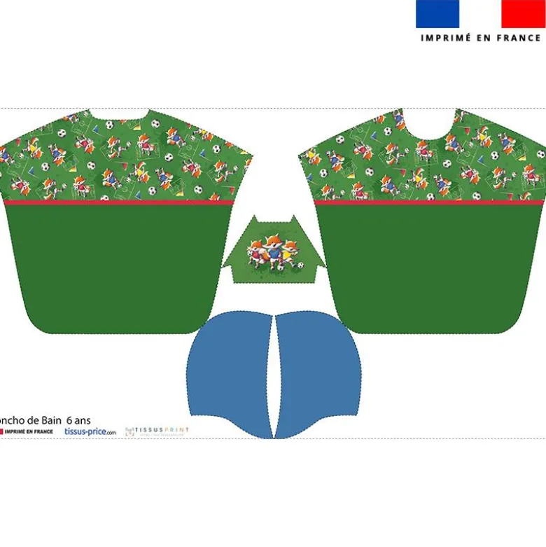 Kit poncho de bain vert motif renard foot - Création Stillistic