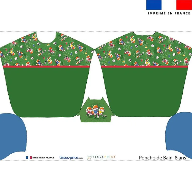 Kit poncho de bain vert motif renard foot - Création Stillistic