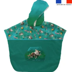 Kit poncho de bain vert motif singe dormeur - Création Stillistic