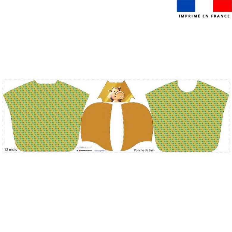 Kit poncho de bain vert motif Singe Lou-Stick - Création Stillistic
