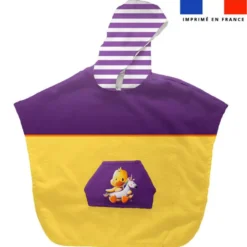 Kit poncho de bain violet et jaune motif caneton - Création Stillistic