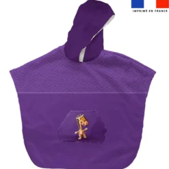 Kit poncho de bain violet motif bébé girafe - Création Stillistic