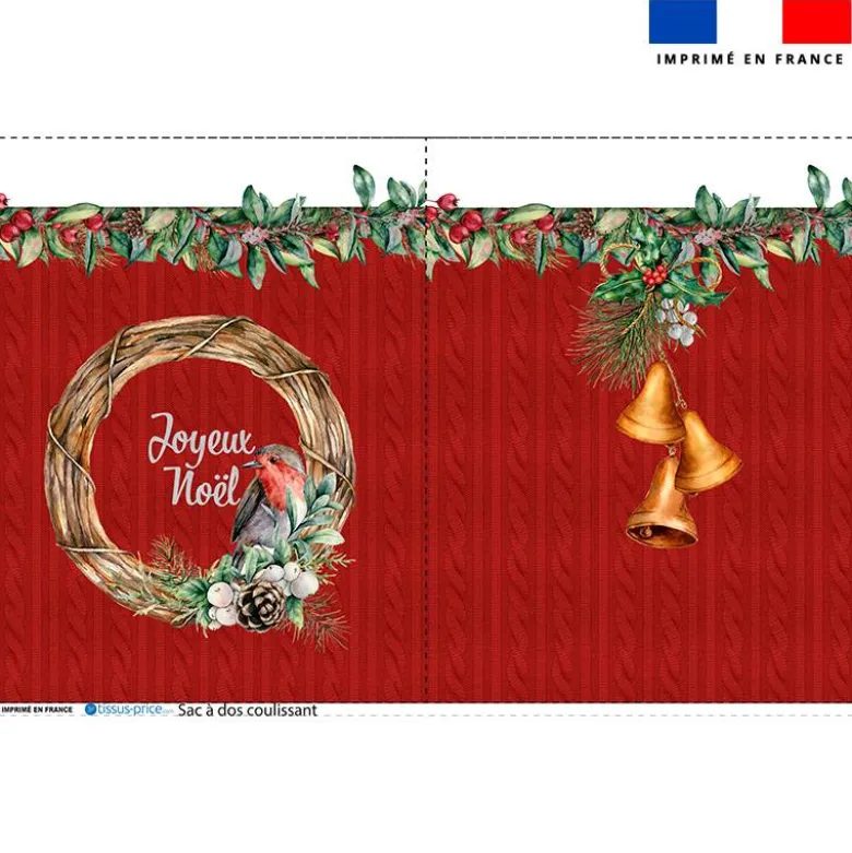 Kit sac à dos coulissant de noel motif couronne de Noel