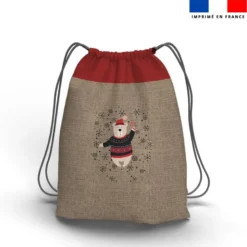 Kit sac à dos coulissant de noel motif ourson effet toile de jute