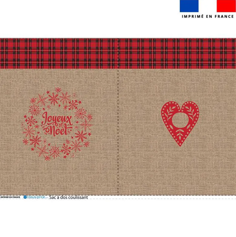 Kit sac à dos coulissant de noel motif tartan effet toile de jute