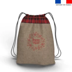 Kit sac à dos coulissant de noel motif tartan effet toile de jute