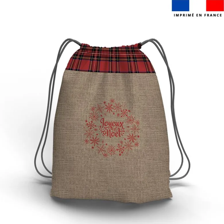 Kit sac à dos coulissant de noel motif tartan effet toile de jute