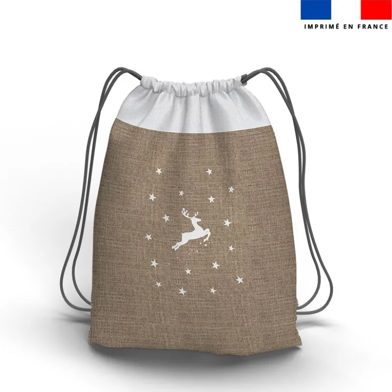 Kit sac à dos coulissant de noël motif joyeux noel effet toile de jute