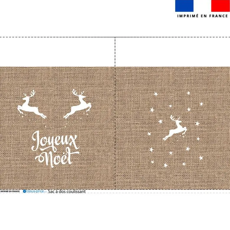 Kit sac à dos coulissant de noël motif joyeux noel effet toile de jute