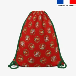 Kit sac à dos coulissant motif Animaux couronne de noel rouge - Création Stillistic
