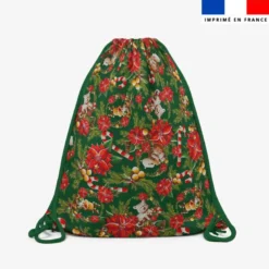 Kit sac à dos coulissant motif Animaux couronne de noel rouge - Création Stillistic