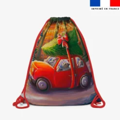 Kit sac à dos coulissant motif animaux souris de noel - Création Stillistic