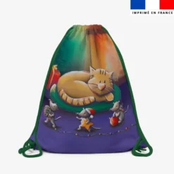 Kit sac à dos coulissant motif chat et souris de noel - Création Stillistic