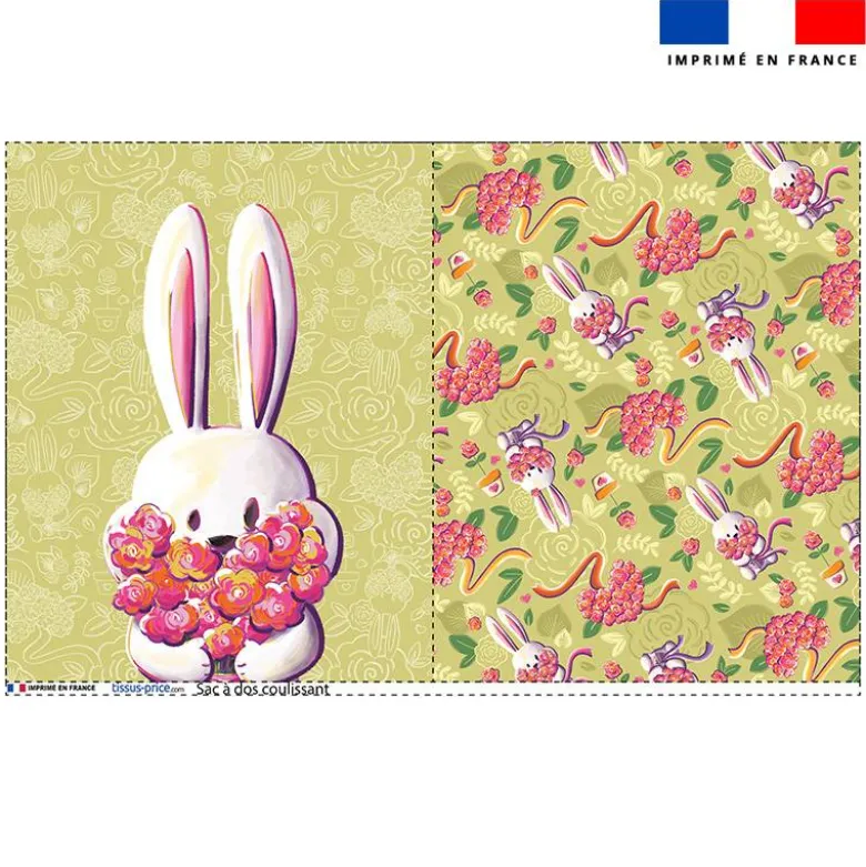 Kit sac à dos coulissant motif lapin printanier - Création Stillistic